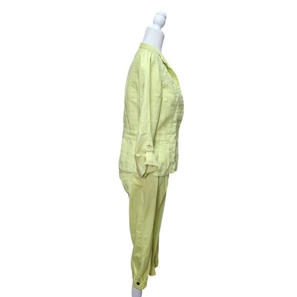 Chico lime green linen military style jacket and cotton capri cargo pants size 0 - Picture 2 of 15